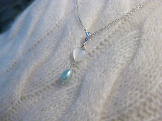 Moonstone Heart Pearl drop Necklace